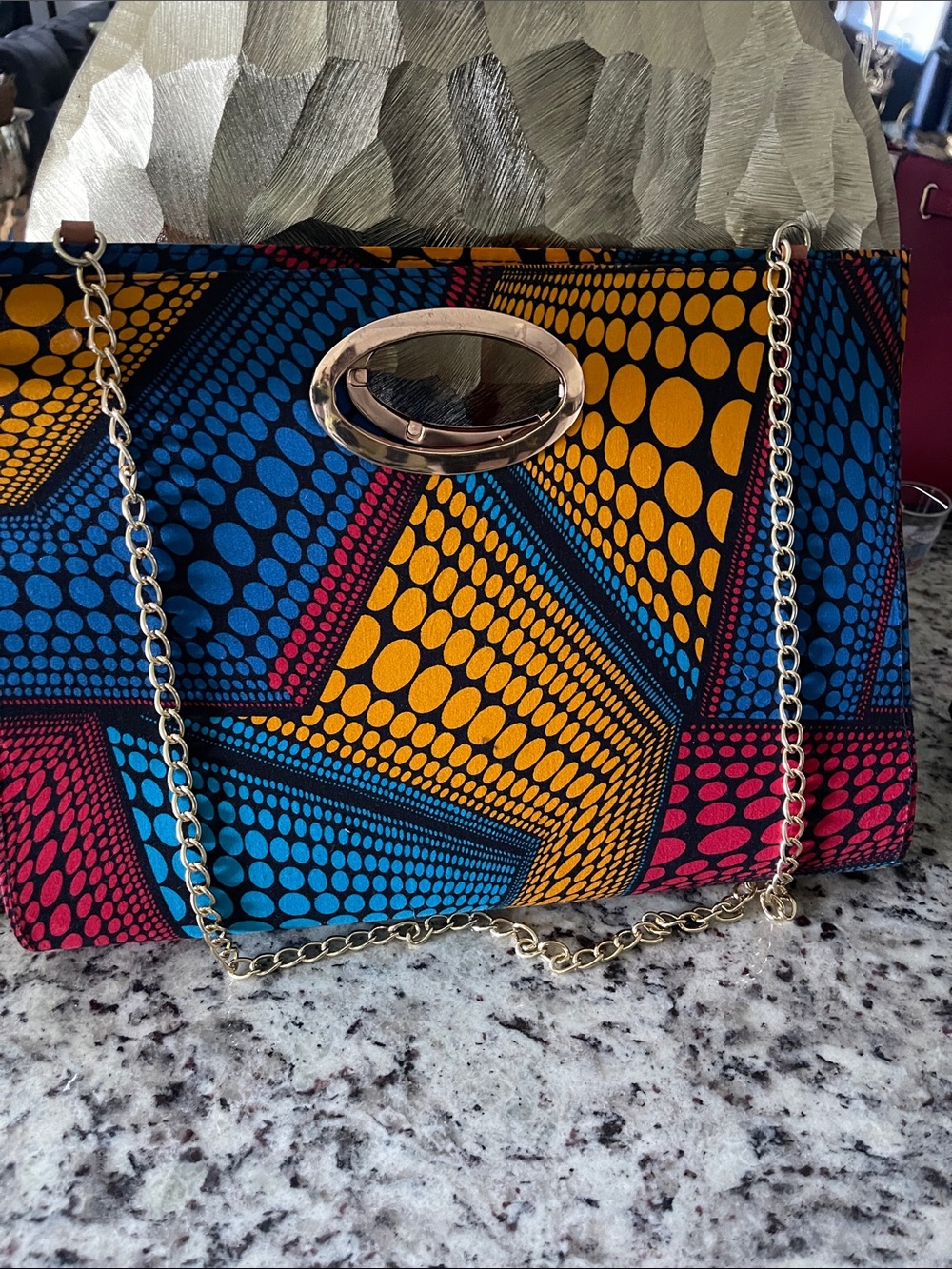 Colorful Geometric Print Clutch Bag - Blue, Yellow & Pink - Picture 2 of 3